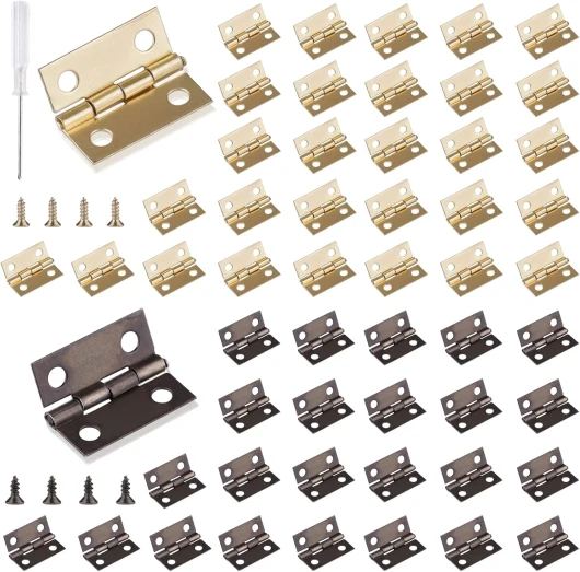 Roosea Charnières Miniatures 60 Piéce Mini Charnières Rétro Petites Charnières Charnière pour boîte à bijoux avec Tournevis et 240 Vis, 15mm*18mm, Doré + rétro 15*18mm (30 Piéce Doré + 30 Piéce Rétro）