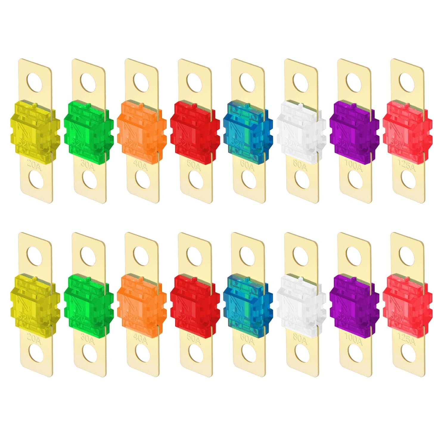 16 Pièce mini Fusible Voiture 30A, Kit de mini Fusibles pour Auto et Méga Avec Boîtier Porte Fusible 32V 20/30/40/50/60/80/100/125A pour Voiture, Camion, Véhicules de Chantier, Fusible