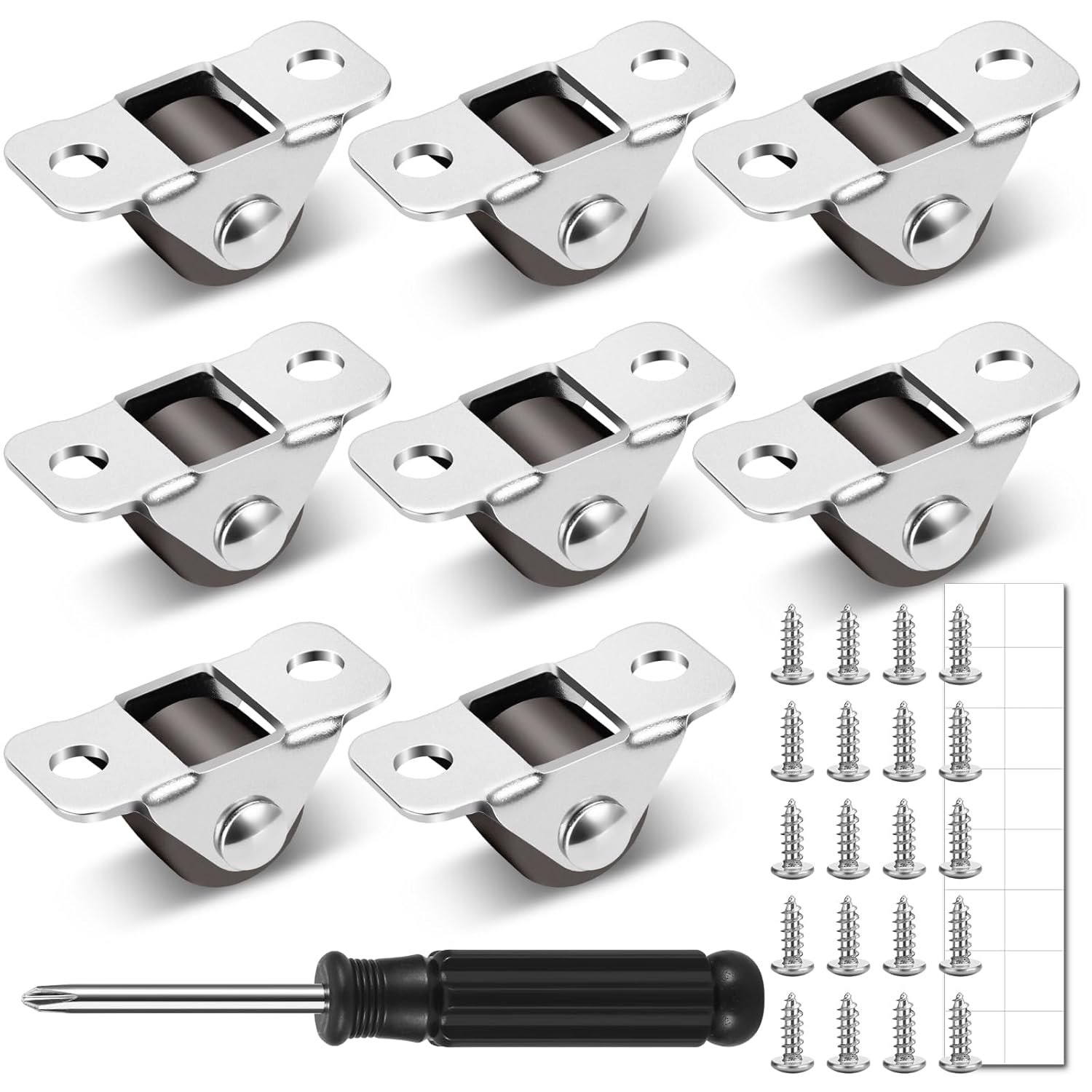 8 Pièces Mini Roulettes Meubles, 1,2 cm Petites Roulettes de Meuble en Caoutchouc, Roulettes Fixes con 20 Vis et 1 Tournevis pour Meubles, Petits Appareils, Étagères, DIY Projets