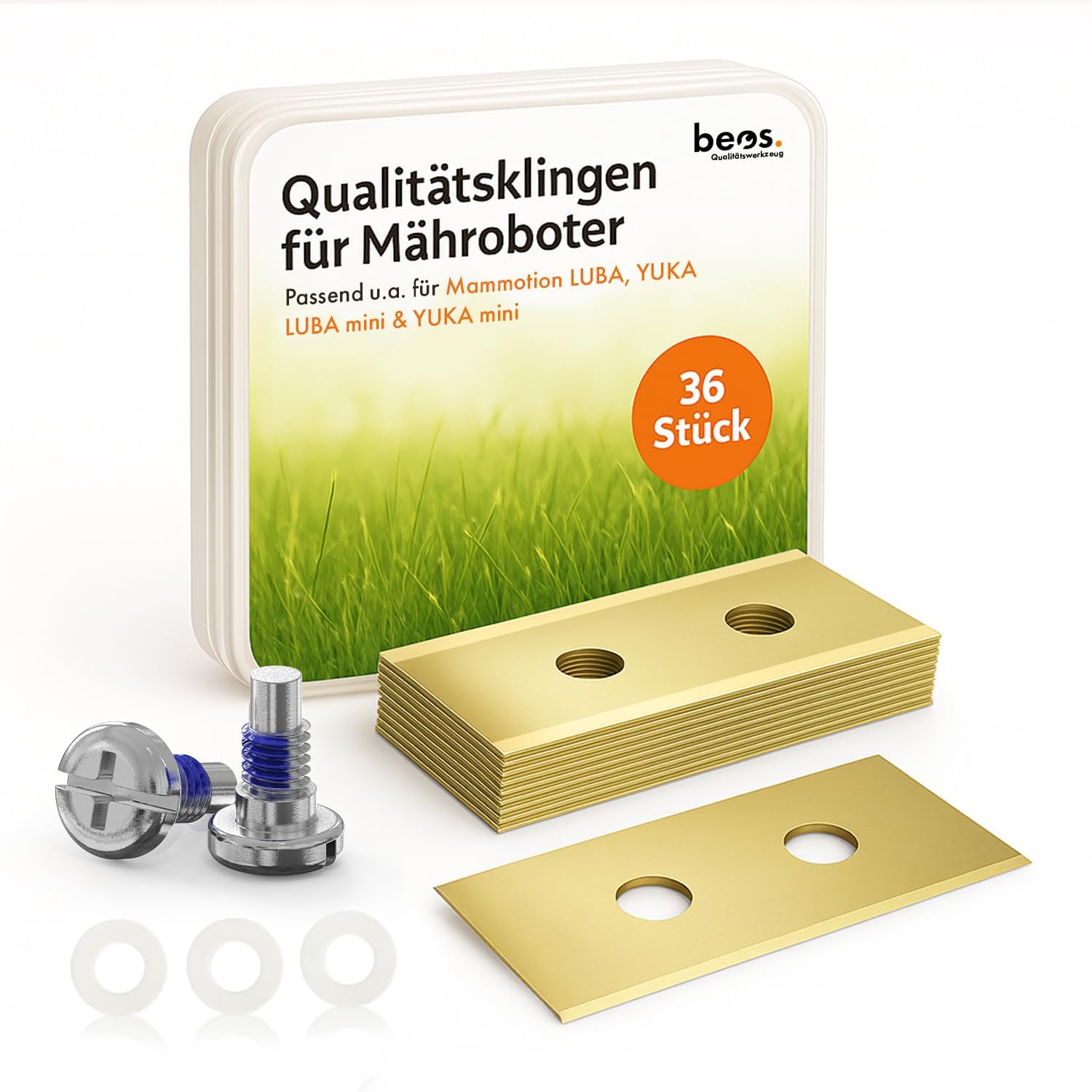 ® 36 x Lames de Rechange Premium Titan + vis avec sécurité - Lames compatibles avec Mammotion LUBA, LUBA 2, YUKA, LUBA Mini & YUKA Mini, Conception améliorée de la vis pour Mammotion