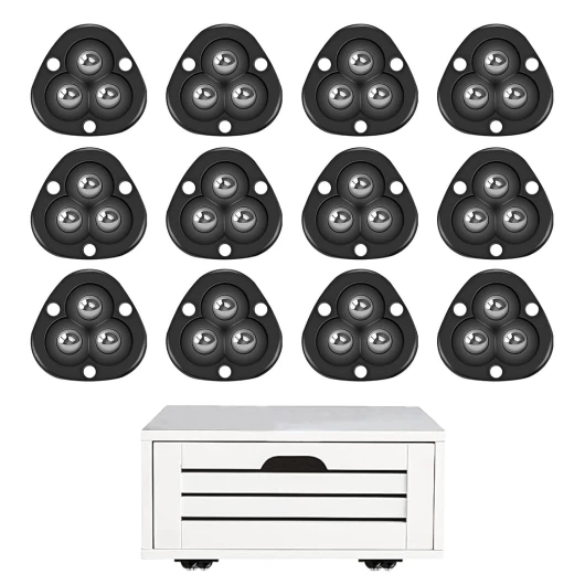 LightBeacon 12 Pièces Mini Roulettes Pivotantes, Petite Roulettes pour Meubles, 360 Degrés Roulettes à Billes, 3 Bille D'acier Roulettes, Mini Roue Universelle pour Petit Meuble, Bac Poubelle, Noir