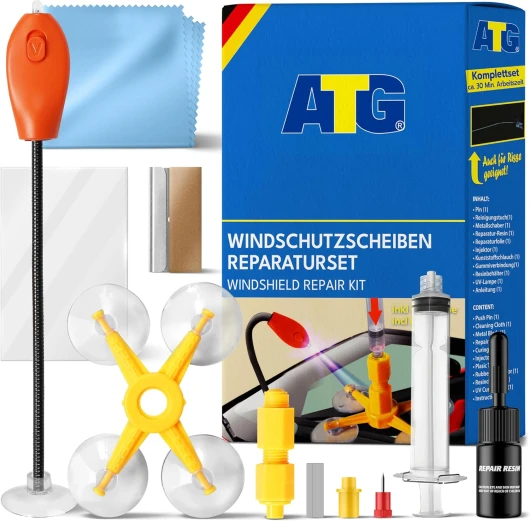 ATG® Reparation Pare Brise avec résine de réparation de Pare-Brise pour réparer Les éclats de Fissure de Pare-Brise de Voiture - Réparation des impacts de Pierres sur Le Pare-Brise avec Lampe UV