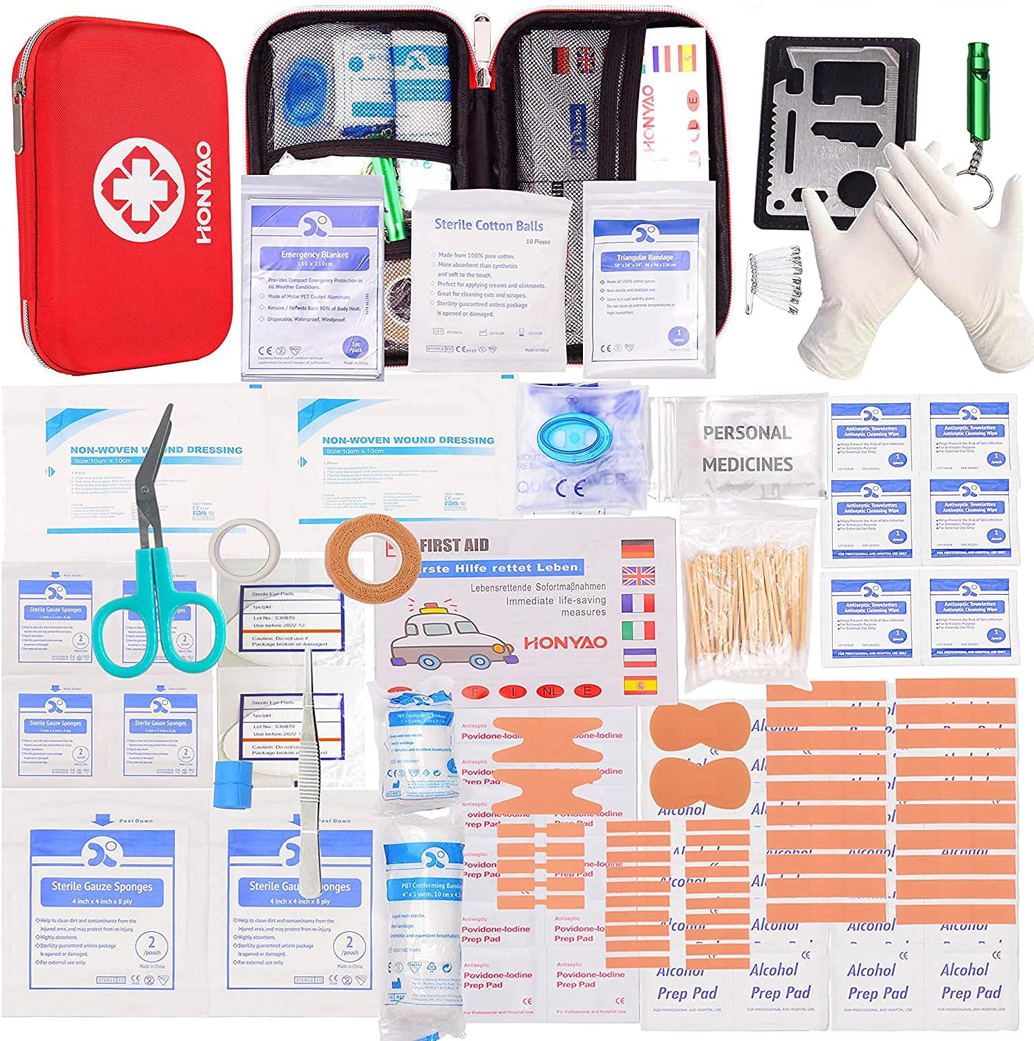Trousse de Premier Secours, Mini Boîte Médical, 200 Pièces Boîte de d'urgence de Survie Extérieur pour Voiture Maison Lieu de Travail Voyage Camping Randonnée et Sports en Plein Air Ensemble de 200 pièces