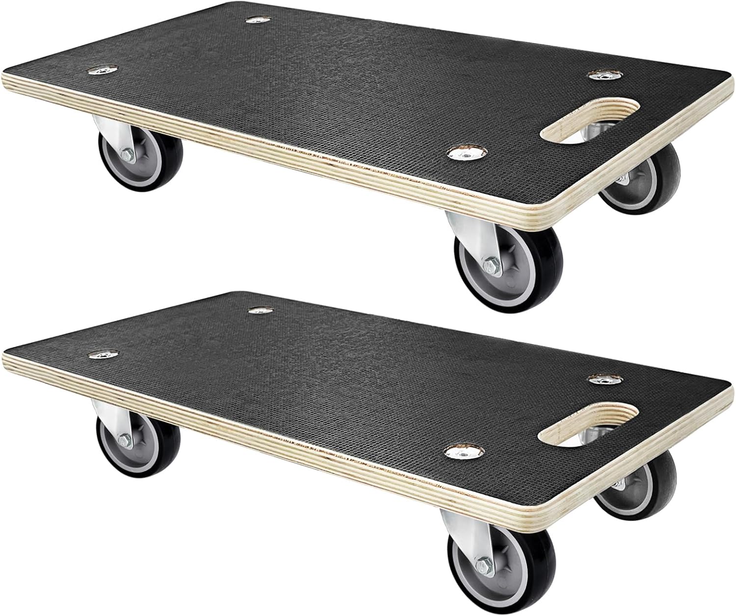 Pejevir 2 Pcs Chariots roulettes, Rectangulaire Chariots Plateforme en Bois, 58 x 29 cm Socle Roulant avec Plaque Antidérapante, Charge 250KG Chariot de Transport pour Table Meuble Plante Canapé Rectangle