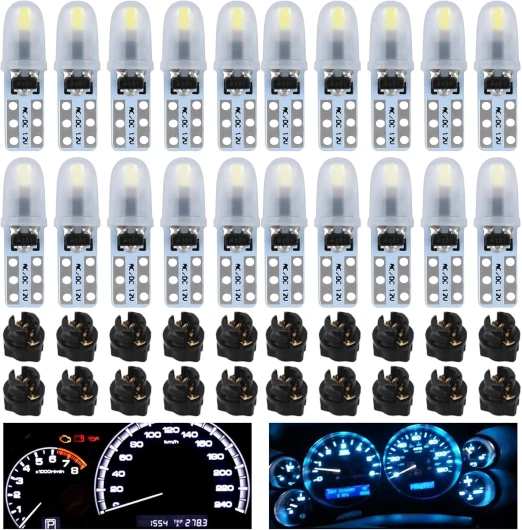 Lampe tableau bord 20 pièces LED T5 12 V avec Socle Fermeture Rotative Éclairage Compteur LED Lumière Tableau Bord Voiture Lampe à Incandescence pour Compteur Lampe Signalisation (Bleu glacial + Bleu)