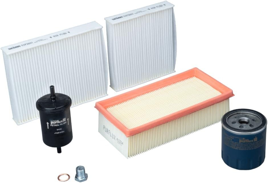 KIT2 Filtration Auto PURFLUX – 4 Filtres (Huile, Air, Carburant, Habitacle) + Joint & Bouchon de Vidange - CITROEN C3, DS3, PEUGEOT 207, 208, 2008 1.2 Vti, 1.2 Puretech