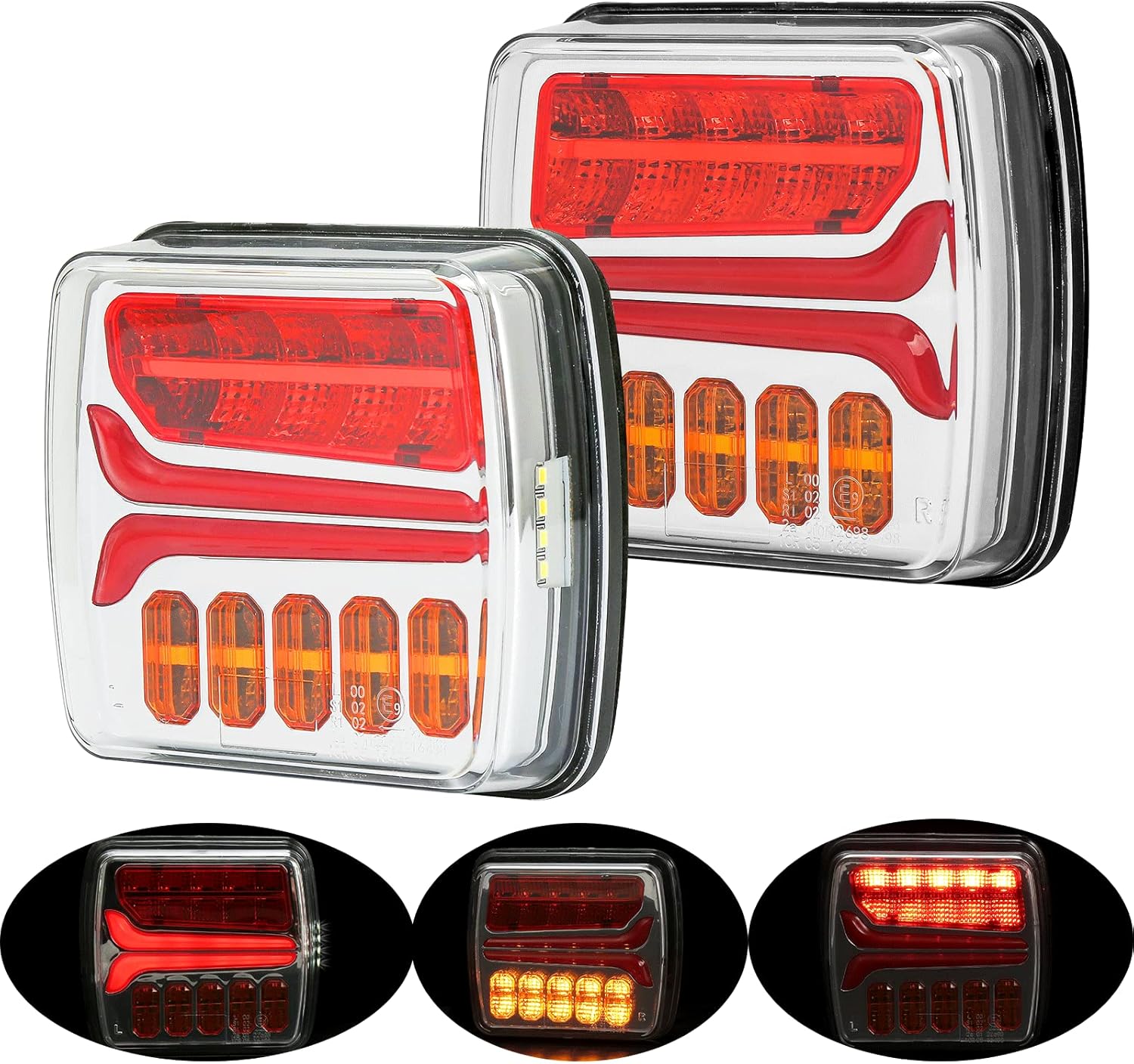 DUARKGUARD Feux Arrière de Remorques LED 12/24V 2pcs Éclairage de Caravane Véhicules Agricole Remorque,Feux Arriere led pour Remorque,Marque E,LED Indicateur Éclairage Etanche Tracteur Homologué KB