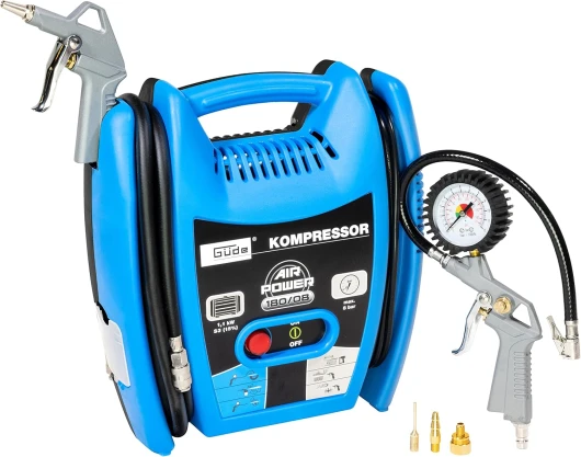 Güde Compresseur Airpower 180/08 (sans huile et nécessitant peu d'entretien, entraînement par courroie, 8 bars, 1100 W, débit effectif 140 l/min, tuyau d'air comprimé de 2,5 m avec raccord rapide Unique