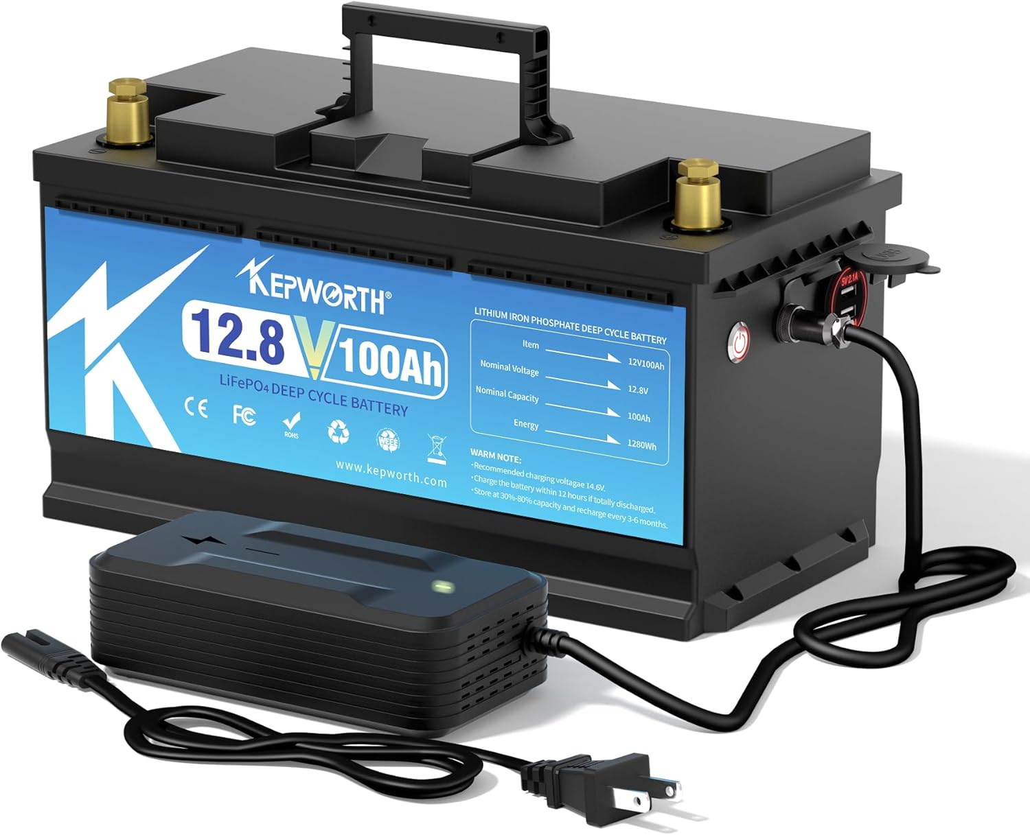 Batterie Lithium 12V 100Ah Rechargeable LiFePO4 avec 100A BMS et 4000-15000 Cycles Profonds, pour Camping-Car, Système Solaire, Bateaux, Moteur de pêche à la traîne