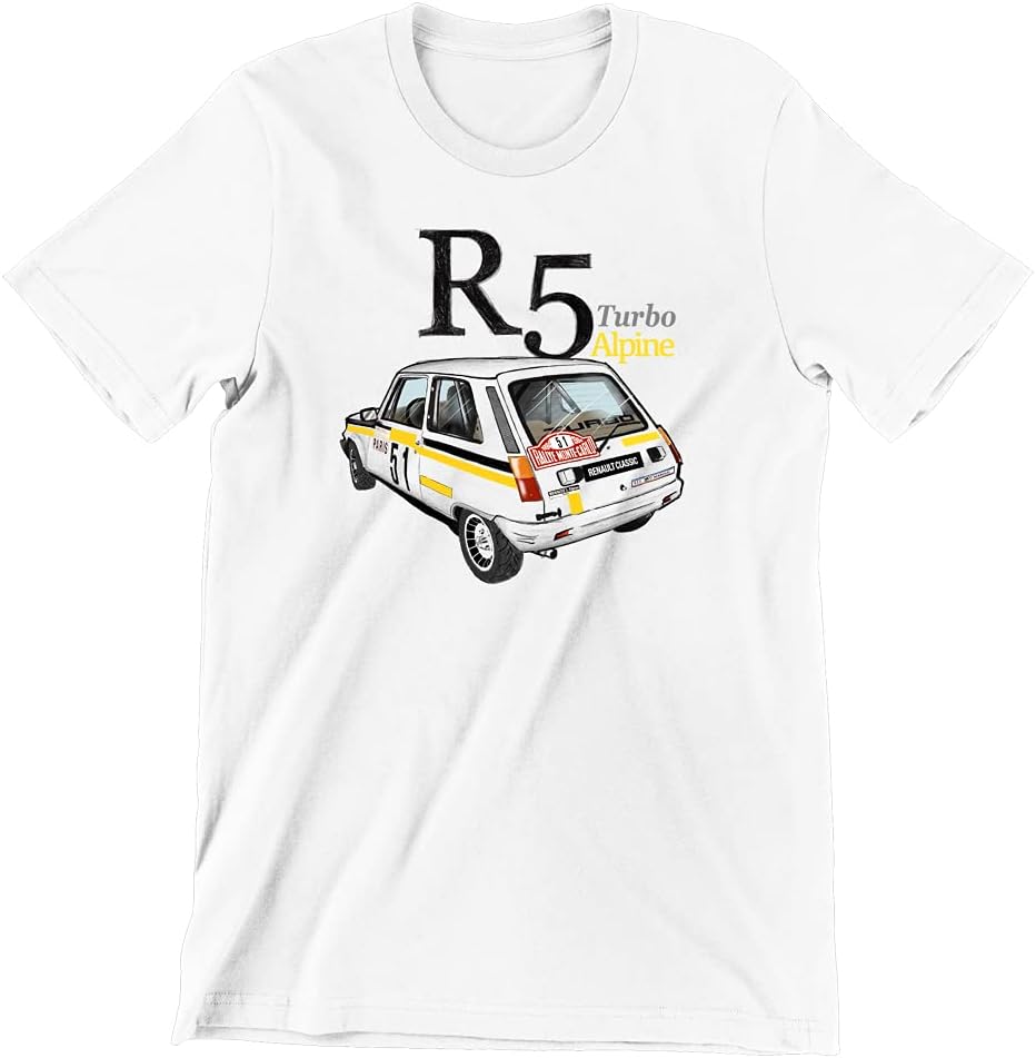 T-Shirt R5 Turbo Alpine Dessin, Homme, Coupe Ajustée, Blanc, 100% Coton 3XL Blanc