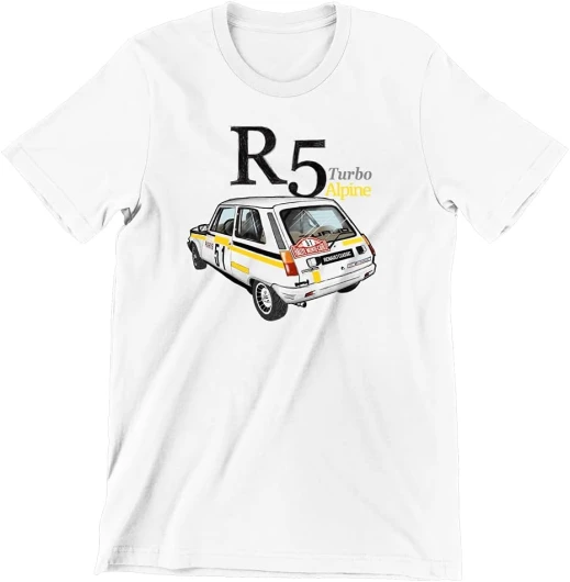 T-Shirt R5 Turbo Alpine Dessin, Homme, Coupe Ajustée, Blanc, 100% Coton 3XL Blanc
