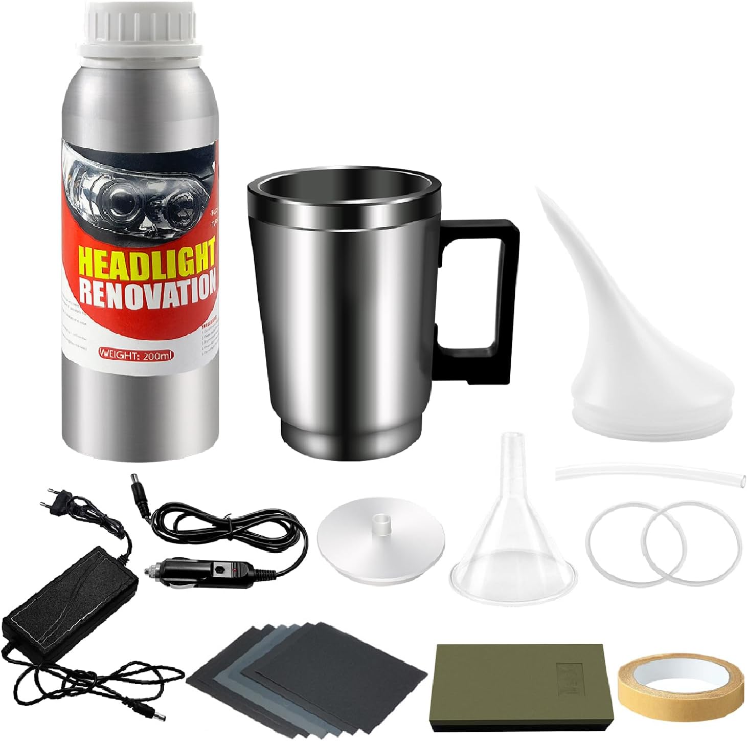 Yanxinanty Kit Renovation Phare Voiture 200ml, Kit de rénovation de phares de Voiture avec Tasse d'atomisation, Kit Polissage jaunissement Flou Scratch du Phares des Auto et de Moto