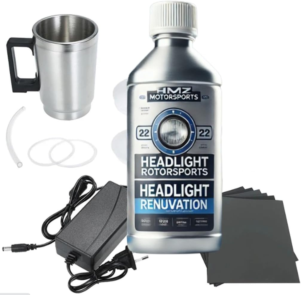 Kit de Restauration de Phares HMZ : Liquide de Réparation, Outil de Polissage, Kit Complet pour Éliminer Le Jaunissement, Le Flou et Les Fissures des Phares de Voiture - (Kit de réparation Complet)