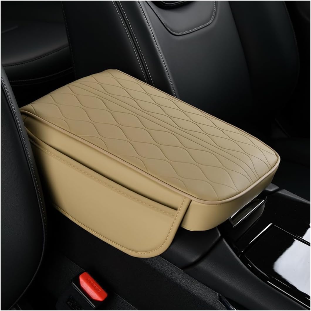 Adunsiaoto Coussin D'accoudoir Voiture En Mousse à Mémoire De Forme, Couverture Console Centrale Voiture Accessoires Automobiles, Boîte Cuir Accoudoir Accessoires Pour Les Véhicules(Beige)