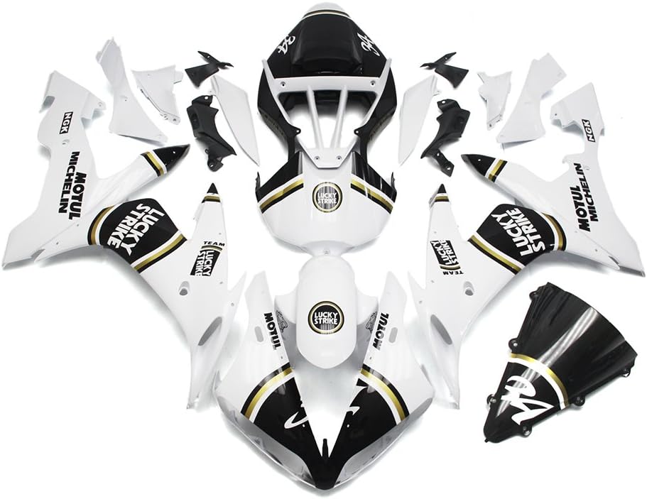 Kit complet de carénages d'injection en plastique ABS pour moto Yamaha R1 2004-2006 (noir et blanc, 2004-2006)