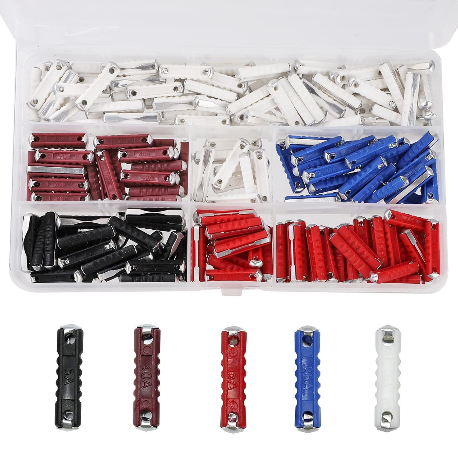 Fusibles de Voiture de Torpille Fusibles Assortiment Kit 5A 8A 16A 25A 40A pour les Voitures Anciennes de Style Européen 200 Pièces