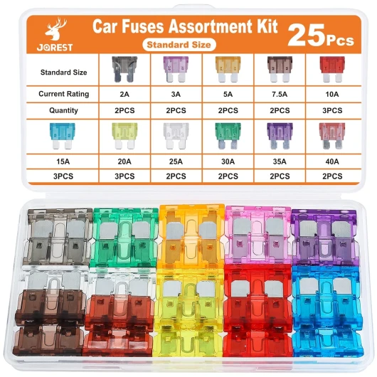 25Pcs Moyenne Fusible Voiture Set, Plats Fusibles Pour Auto - Fusibles Automobile Truck/RV/Camion/Moto (2A 3A 5A 7.5A 10A 15A 20A 25A 30A 35A 40A)