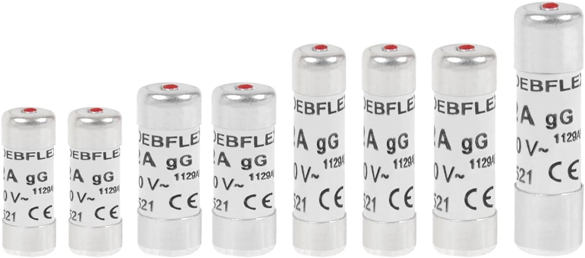 Lot 8 Fusibles : 2 x 10A + 2 x 16A + 2 x 20A + 1 x 25A + 1x 32A - 230V - Fusibles Céramique Pour Coffret Electrique - Avec Voyant Indicateur - Gris Unique