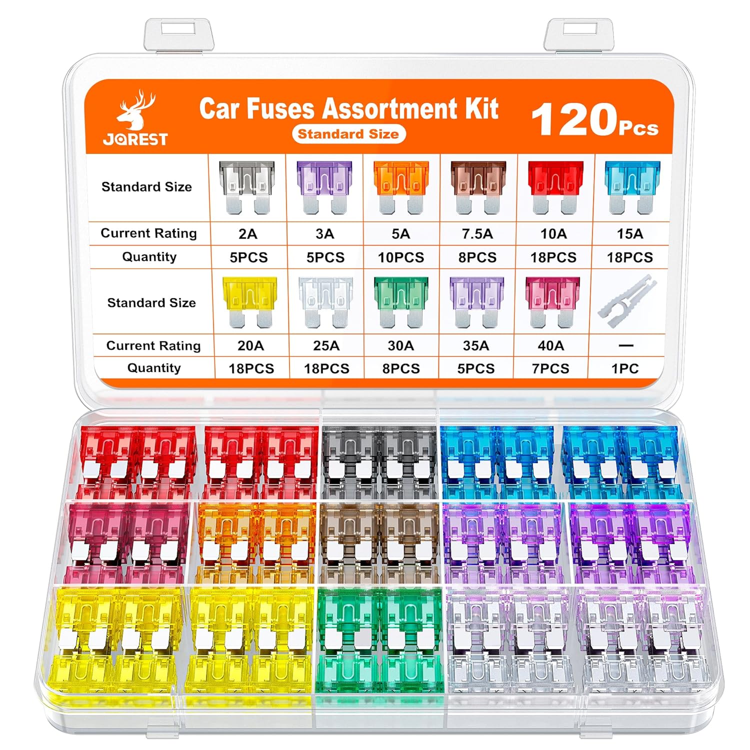 120Pcs Fusible Voiture Set - pour Fusibles Auto Truck/RV/Camion/Moto (2A 3A 5A 7.5A 10A 15A 20A 25A 30A 35A 40A) - Plats Moyenne Fusibles Automobile + 1Extracteur 120Pcs Moyenne