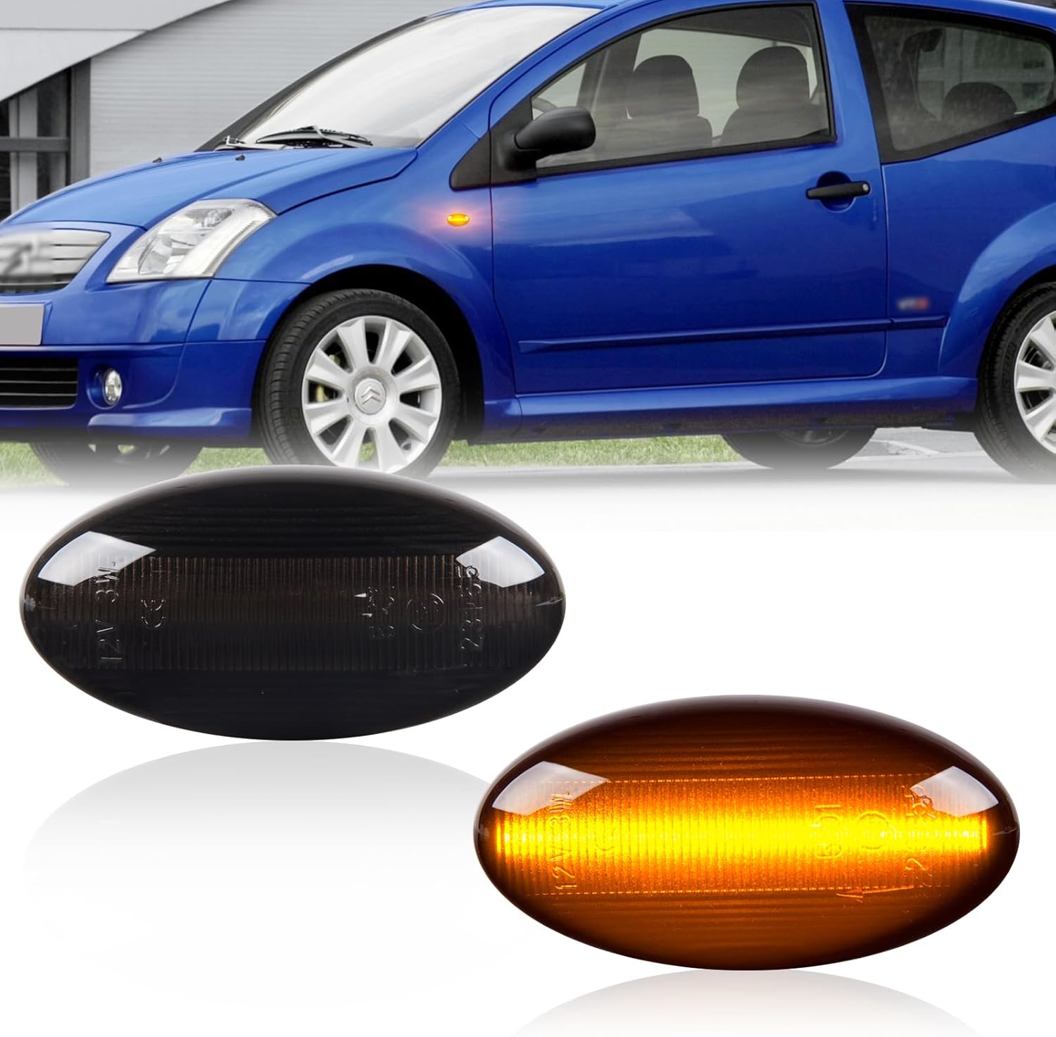OZ-LAMPE 2 Pièces Clignotants latéraux LED Pour Peugeot 1007 107 206 207 307 407 607 Partner Expert Citroen C1 C2 C3 C5 C6 Xsara Picasso Berlingo Jumpy, Feux de Répétition Latéraux avec Canbus