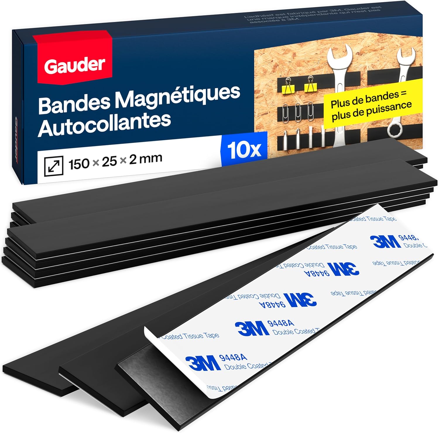 Bandes Magnétiques Autocollantes Prédécoupées (10 pièces) - Bande Magnétique Autocollante Forte - Bandes Aimantées (2 mm x 25 mm x 15 cm) 10 pièces - 15cm x 2mm