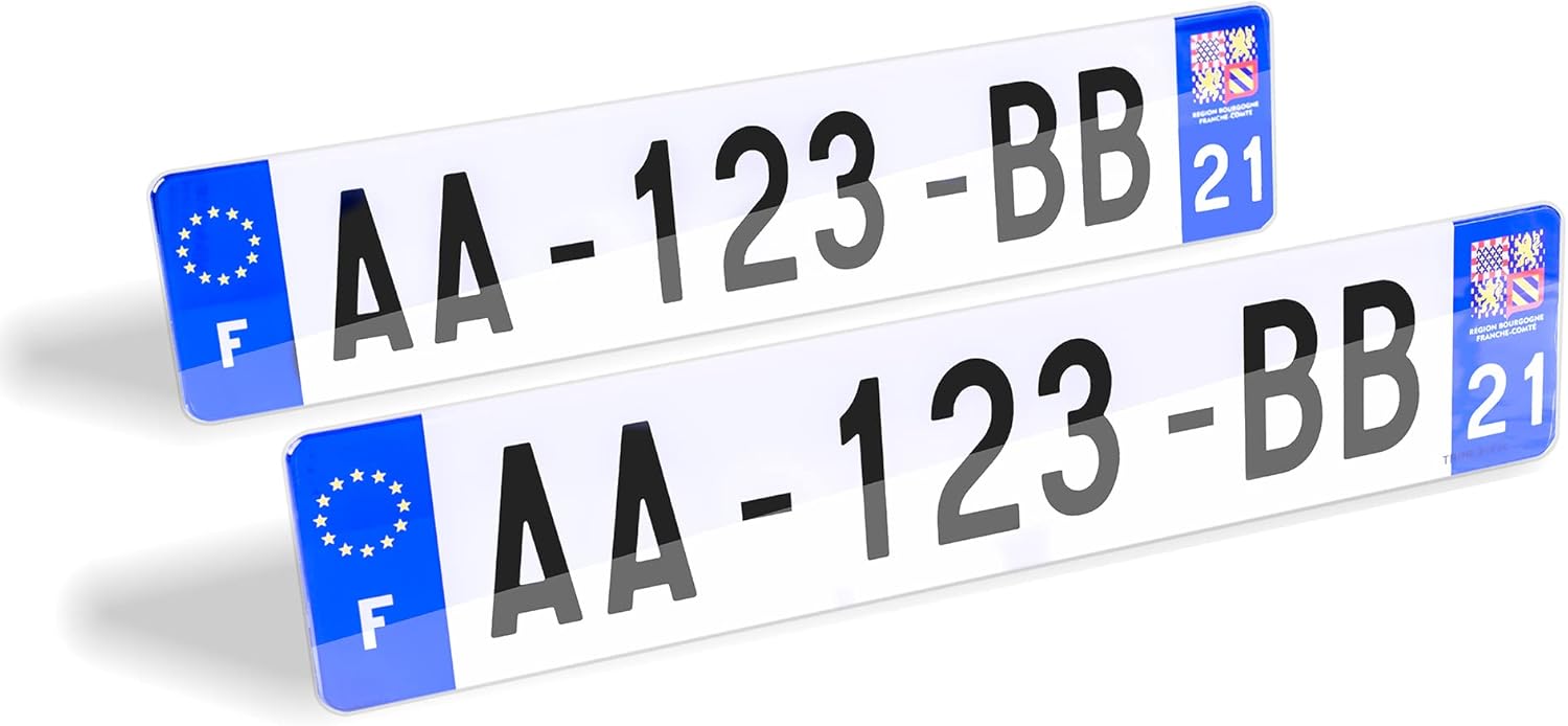 2 Plaques d'immatriculation Voiture - homologué - SIV 520 x 110 mm - résistance aux Chocs, aux intempéries et Anti UV - Made in France Pose avec Rivets