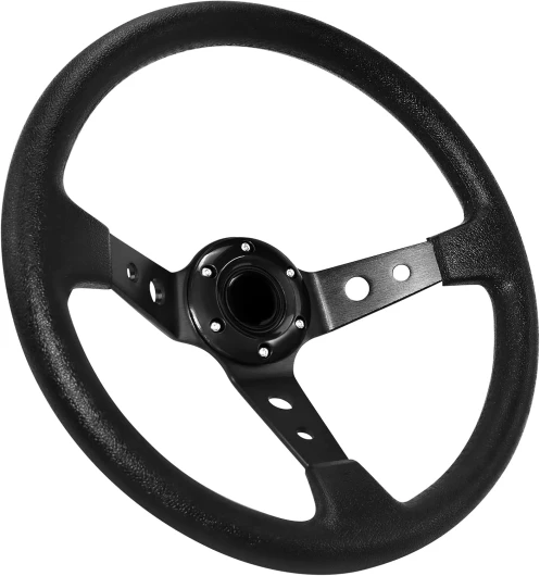Acclcors Volant de course/dérive universel de 13,6" à 6 boulons en vinyle avec bouton en corne pour la course, le rallye, le sport automobile, la simulation de voiture (noir)