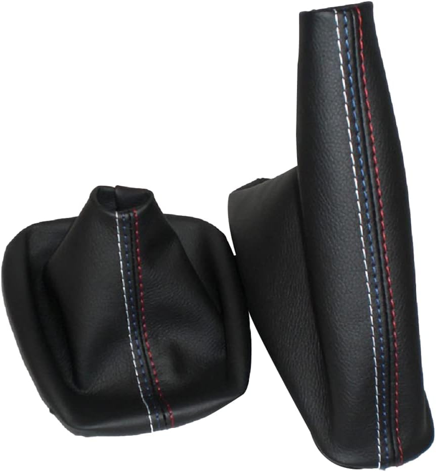 Tenlang Housse de pommeau de levier de vitesse pour BMW Série 3 E36 E46 E30 E34 M3 Z3,Housse de levier de vitesse pour frein à main manuel,Housse de protection en cuir PU noir pour automobile.