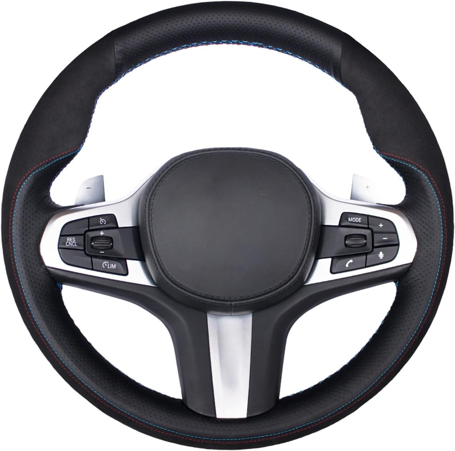Couvre-volant en cuir véritable et daim noir pour BMW M Sport / Série 3 G20 / Série 2 F44 / Série 4 G22 (coupé) G23 (Cabriolet) / G26 (Gran Coupé) / Série 5 G30 / X3 / X5