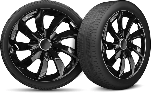Moltico Enjoliveur - Set de 4 Universel Enjoliveurs - Adapté à Toutes Roues en Acier - Enjoliveurs pour Auto - Anneau de Sécurité Réglable - 16 Pouces - Noir Noir 16 Pouces
