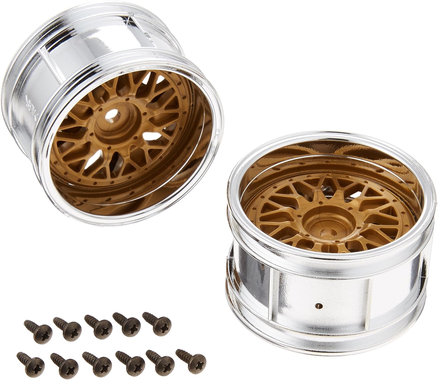 TAMIYA 300050549 – Jantes Porsche Taisan, Accessoires de modélisme, 30 mm, 2 pièces, chromé/doré