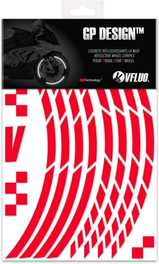 Kit Bandes Stickers Jantes Moto GP Rétro Réfléchissantes, Autocollants pour 1 Roue, 3M Technology™ - Haute visibilité latérale - Discret et Design - Pose facilitée Rouge Jante 16" à 18" - Largeur XL : 10 mm