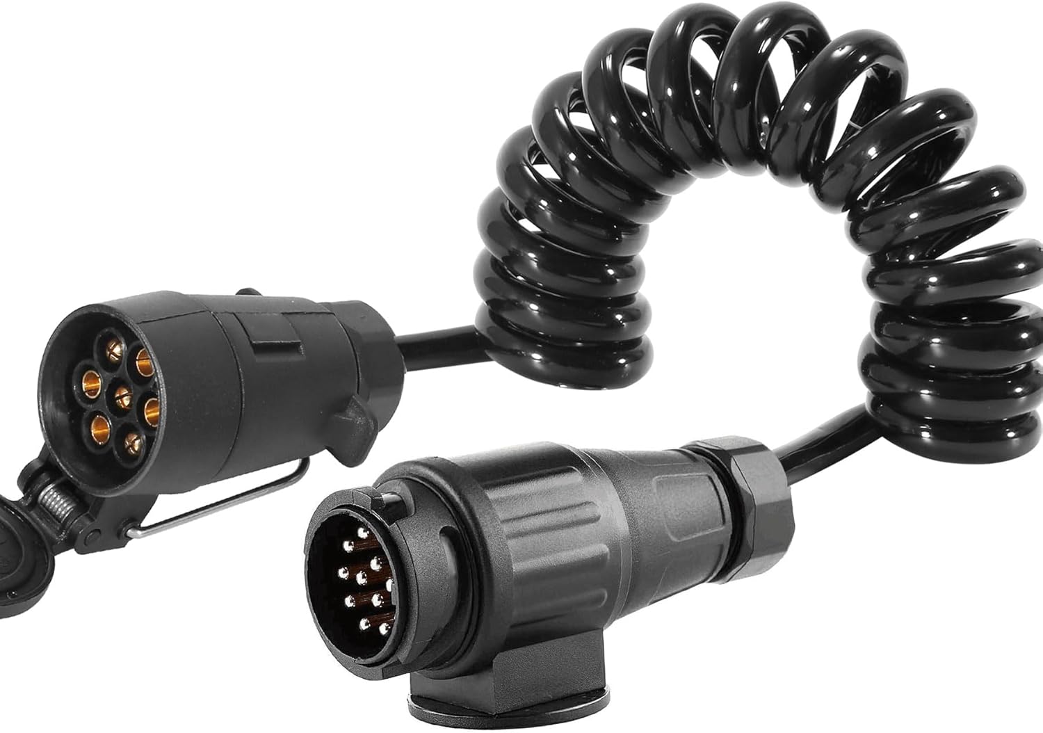 ETUKER Rallonge Remorque 7Fils 1.9M Câbles D'extension Remorques 13 vers 7 Broches Prise,Adaptateur Précâblé Spiralé pour Caravane RV Extension Cable 13-7 1.9M