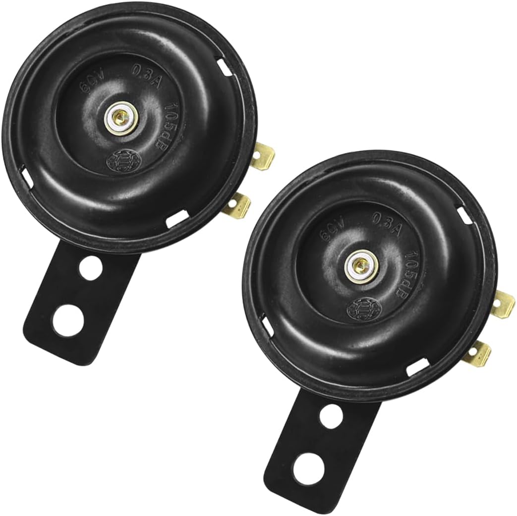 CGEAMDY 2Pcs Moto Electrique Klaxon, Universel 105DB Klaxon12V, Multifonctionnel Haut-Parleurs de Moto Etanche Rond Haut-Parleurs de Klaxon, Accessoires pour Voitures, pour Véhicule Electrique Scooter