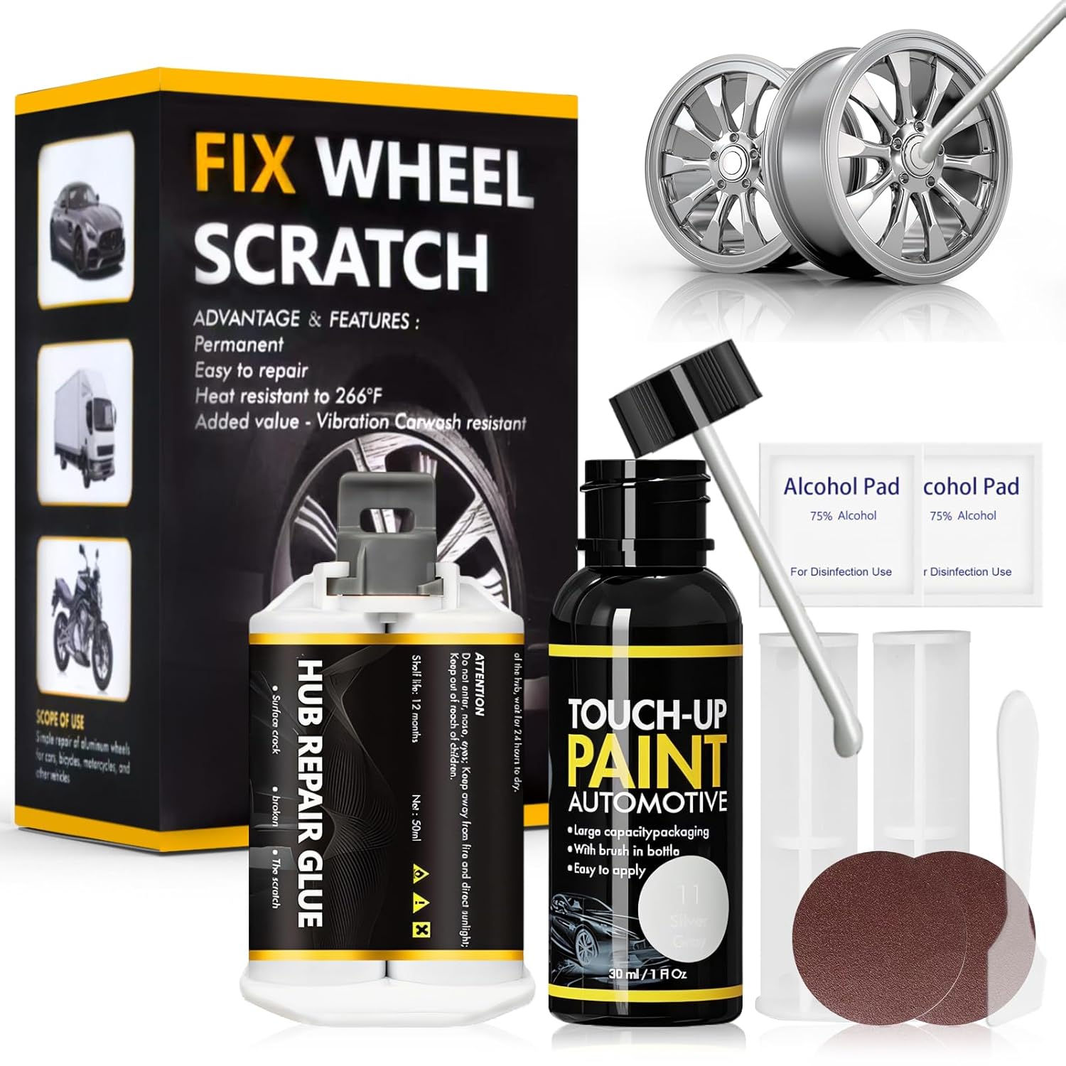 Reparation Jante, Stylo Retouche Jante Alu, Kit Reparation Jantes Aluminium, Kit de Réparation de Rayures de Roue en Alliage pour Réparer les Rayures des Roues l'Oxydation Corrosion Bosses etc, Argent