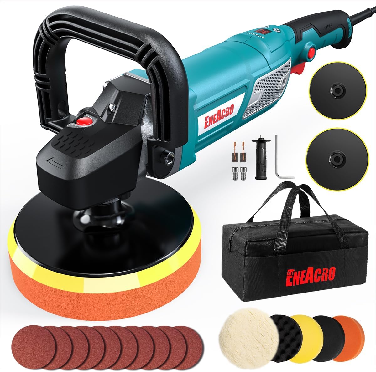 Polisseuse Voiture， ENEACRO 1800W Machine à Polir Rotative, Vitesse Variable et Affichage Numérique, Plateau de Support 150/180mm, Poignées Détachables, pour Le Polissage, Cirage, Ponçage HP510-180S
