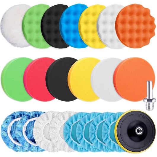 23 Pièces Kit de Polissage Pad, Éponge de Polissage Voiture Tampon de polissage Auto Éponge Polir avec Adaptateur pour Polissage de Voiture, 125mm