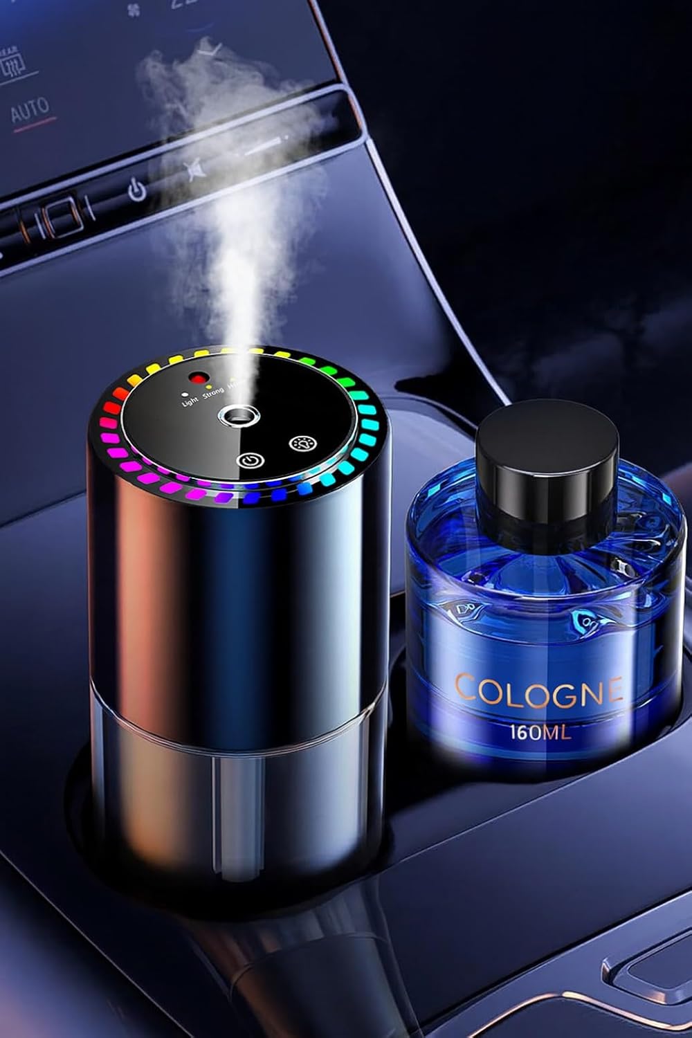 160ml Capteur Musical Diffuseur Voiture avec Parfum (Cologne), Diffuseur Électrique, On/Off Automatique, Atomiseur Ultrasonique, 3 Modes, Rechargeable, Arômes pour Voiture Durée 12 Mois BJ-792