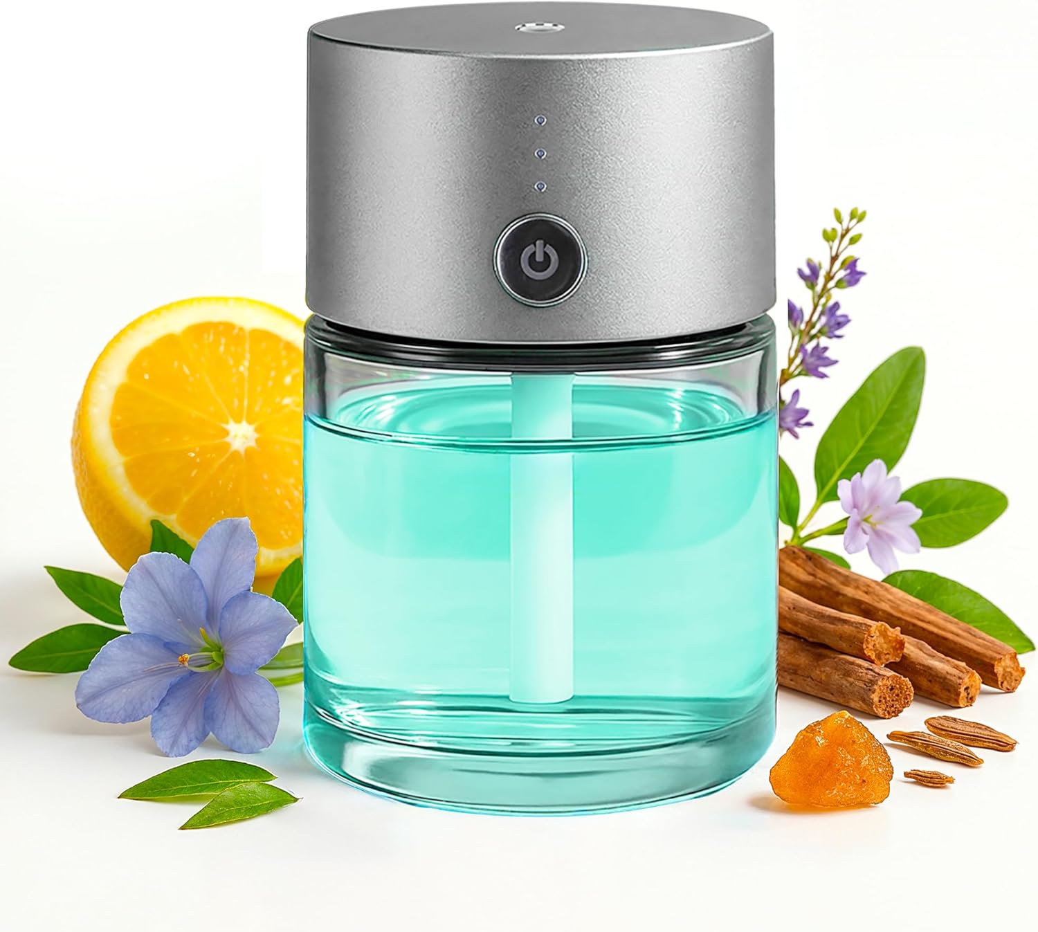 Diffuseur Parfum Voiture – Parfum Bois de Santal Sacré – Ultrasons Automatique, 80ml, Silencieux, 3 Intensités, Batterie Intégrée, Compact, Elimine les Odeurs, Compatible Porte-Gobelets Bleu Bois de Santal Sacré