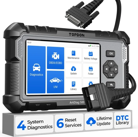 AD500 Valise Diagnostic Auto, 4 systèmes Outil de Diagnostic Voiture Multimarque,Moteur Transmission SRS ABS, 6 Réinitialisation de Service, Mise à Jour Gratuite ArtiDiag500