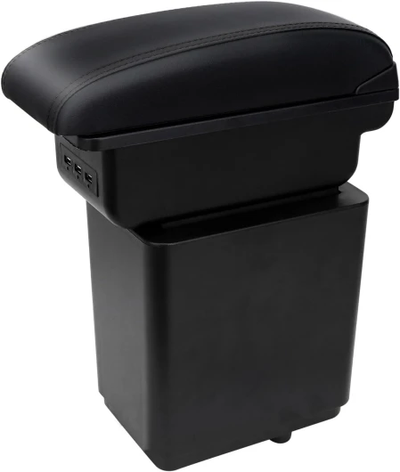 Voiture Accoudoirs Pour Peugeot Partner tepee Boîte de Rangement de La Console Centrale Interieure Double Couche avec 3 ports de charge USB Surpiqûres noires Coutures noires