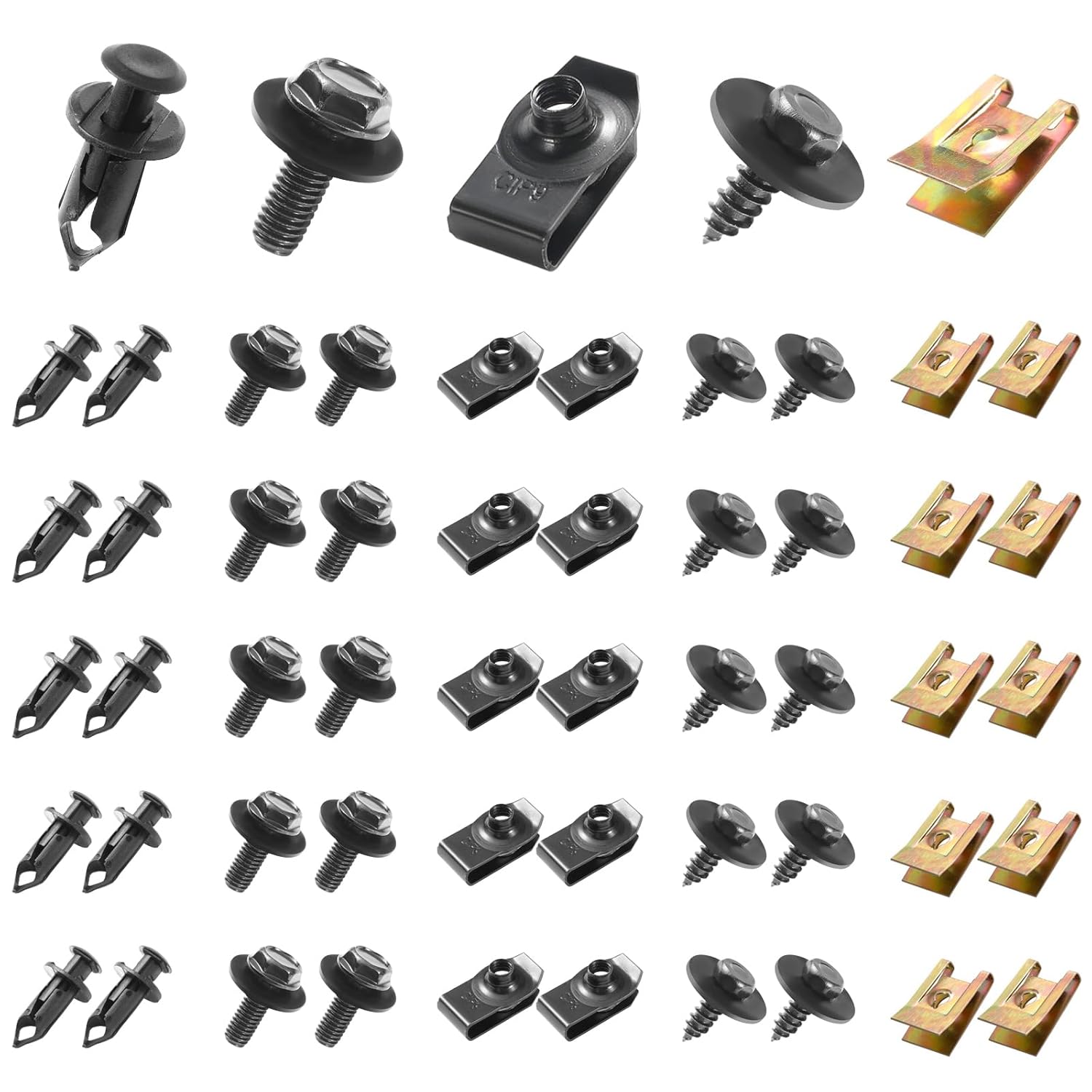 Uolor 100PCS Vis et Boulons de Voiture, Vis de Soubassement, Vis d'Aile de Carrosserie, Clips en Plastique Rivet Fixations - Kit Universel U-Nuts Garde-boue Boulons de Carrosserie