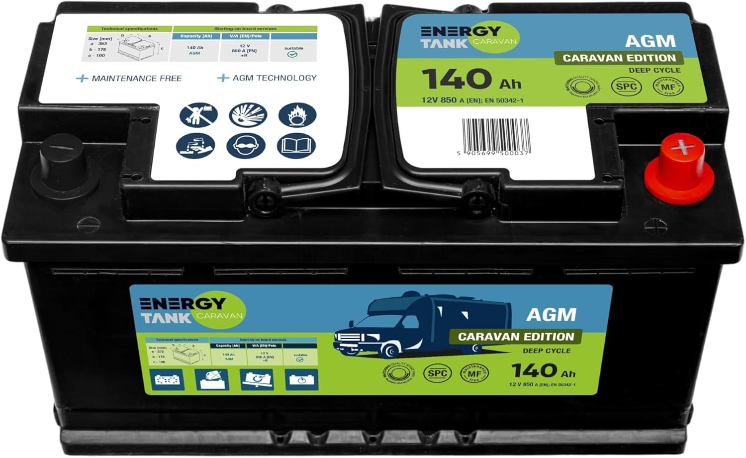 Batterie Camping Car 12V 140 Ah - Batterie Voiture - AGM 12v - Batterie Decharge Lente Protégée Contre les Vibrations et les Chocs 140Ah