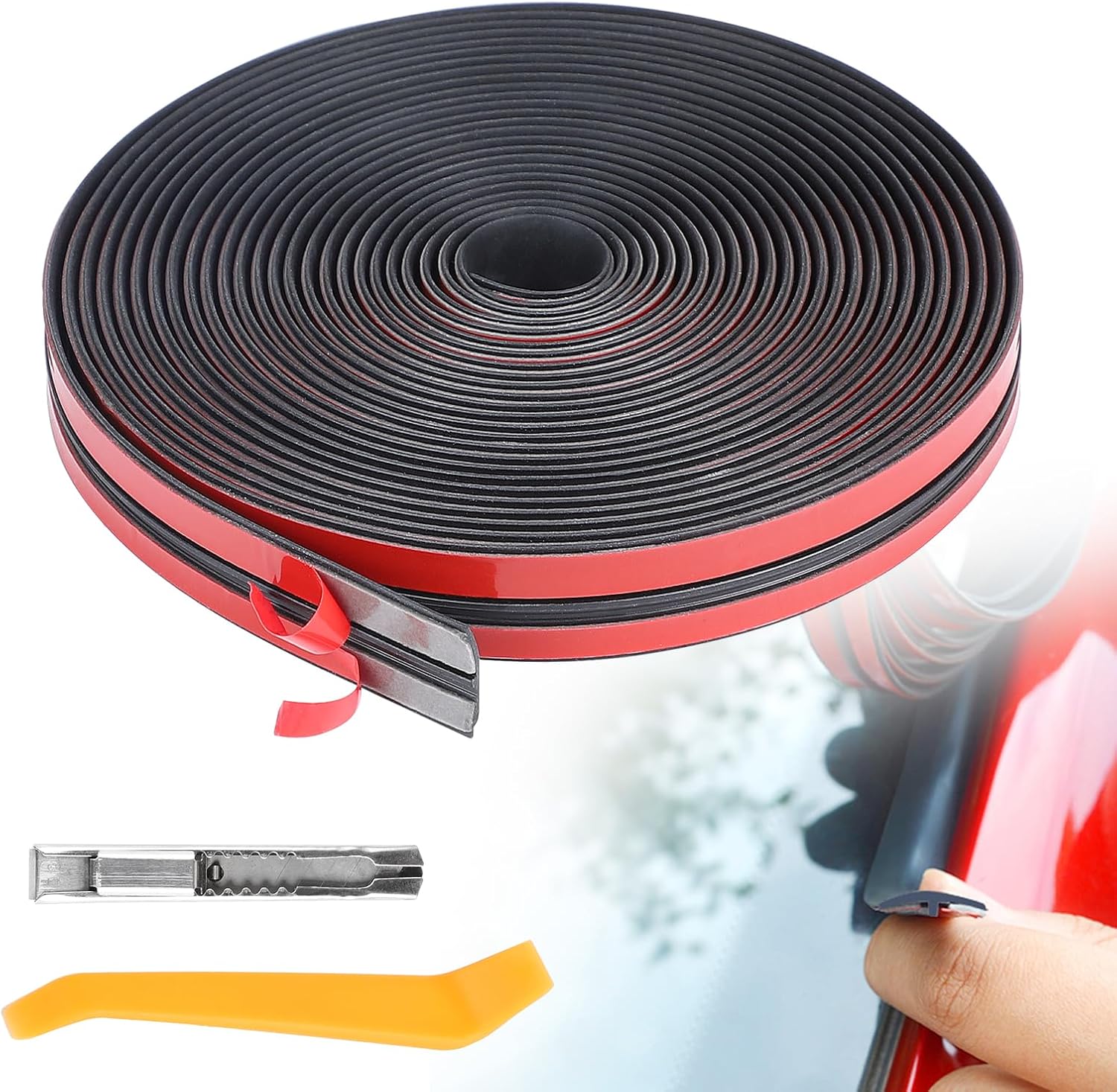 EFUTURETIME 6m Joint de Pare-Brise Adhésif en Caoutchouc, Largeur 19mm, Bande d'Étanchéité Autocollante Universelle en T pour Toit Ouvrant de Voiture, Noir