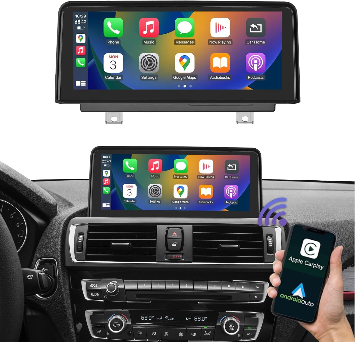 Road Top 10,25 Pouces Autoradio Carplay sans Fil Android Auto pour BMW 1 2 Series F20/F21/F22/F23 2013-2015 Année avec NBT System, Récepteur Radio multimédia à écran Tactile pour Voiture