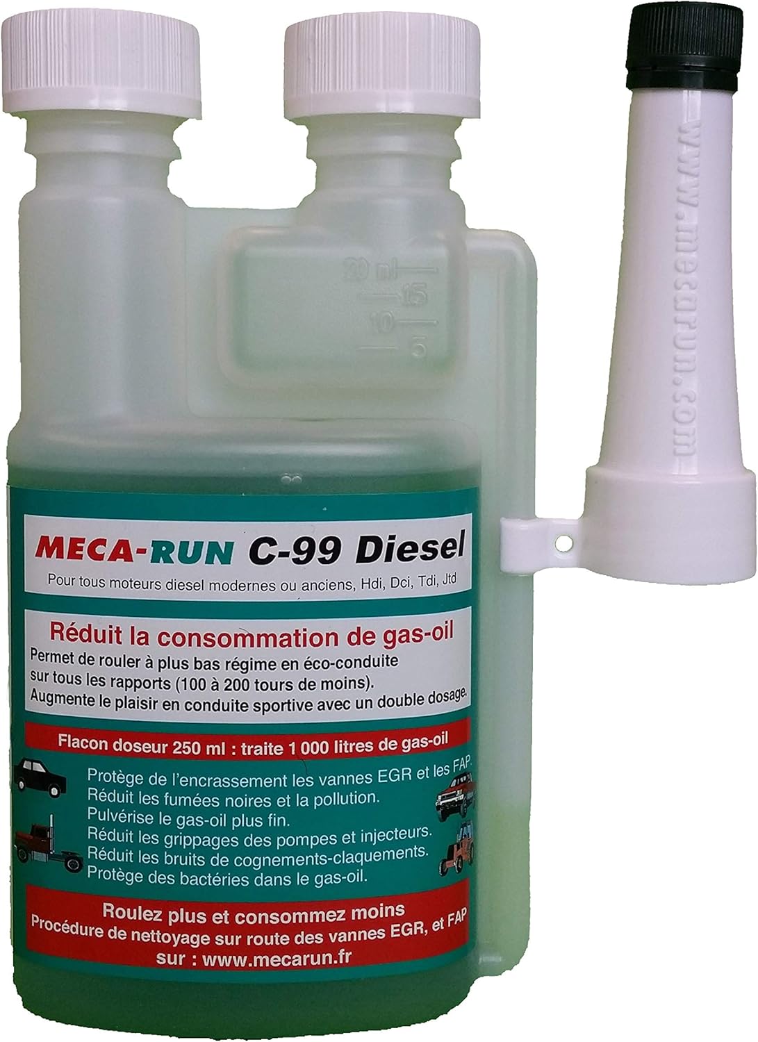 MECA-Run Diesel Additif C99 Diesel 250 ML - Economie de Carburant - Anti-Pollution Unique