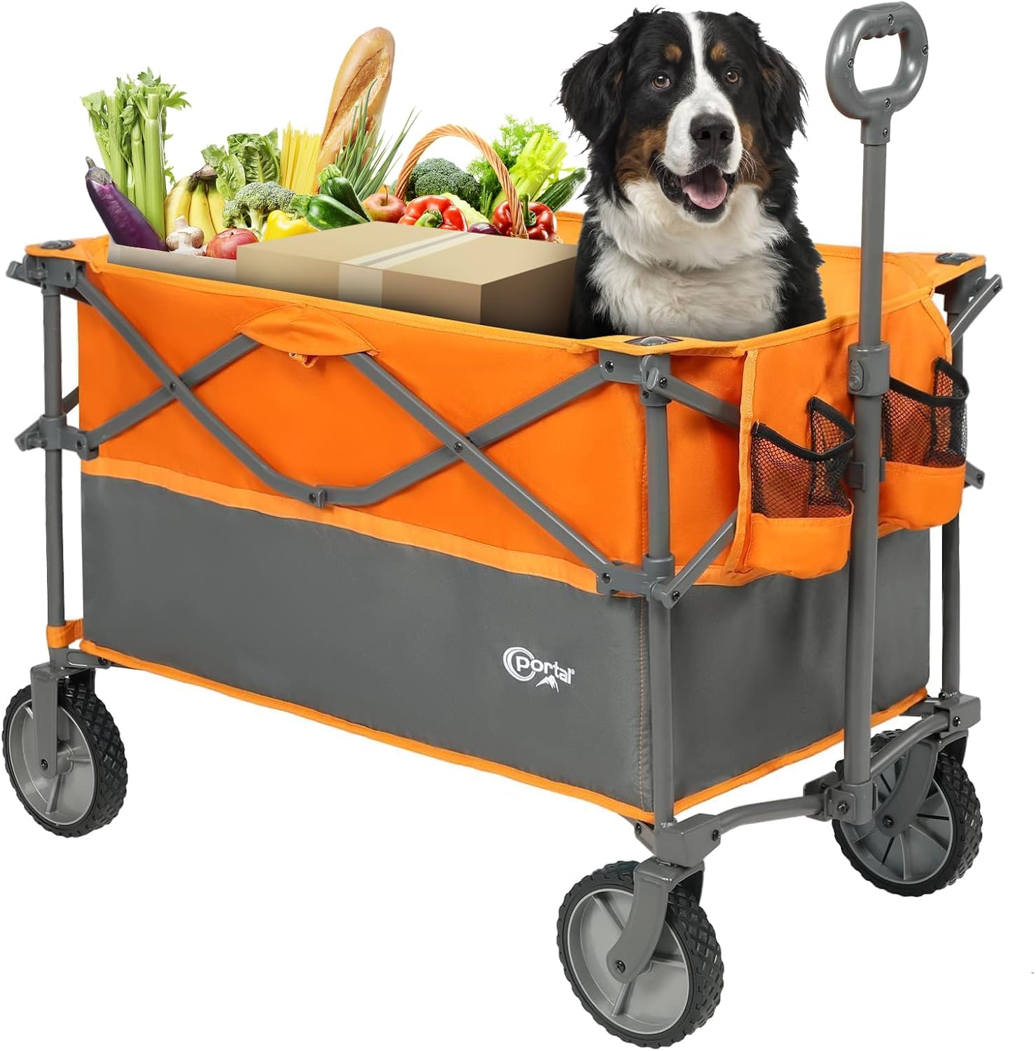 PORTAL Chariot de Jardin Pliable Plus Grande capacité pour Festival, Plage, Camping, Chariot avec roulettes, remorque de Pique-Nique Robuste Orange