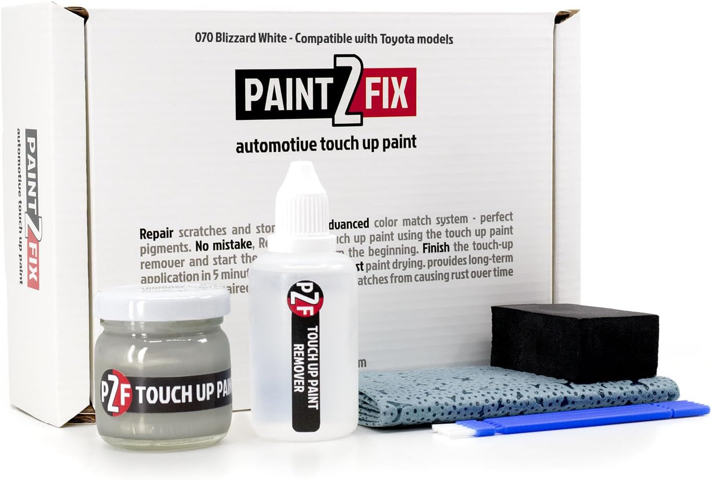 PAINT2FIX 070 Blizzard White Kit de Peinture de Retouche pour Toyota Réparation des Rayures et des Ecailles 070 - Blizzard White / Pearl White