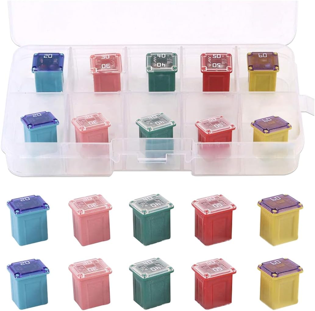 CGEAMDY 10 Pièces Fusible Automobile En Forme De Boîte, Bloc Fusible 20A 30A 40A 50A 60A, Kit De Fusibles Automobiles En Forme De Boîte, Fusibles Automobiles Carrés Pour Voitures, Camions, Bateaux