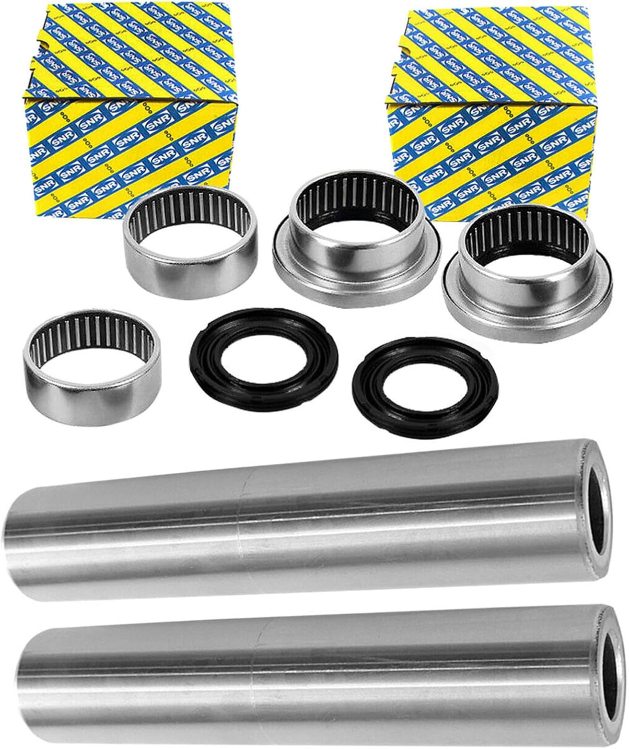 (Lot de 2) Kit Réparation de Train Arrière Essieux Gauche et Droit : Axes AVEC Roulements de marque SNR compatible pour 206 BERLINE, 206 SW, 206 COMMERCIALE - 513195 513262